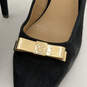 Womens Black Leather Suede Pointed Toe Slip-On Stiletto Pump Heels Size 7.5 image number 4