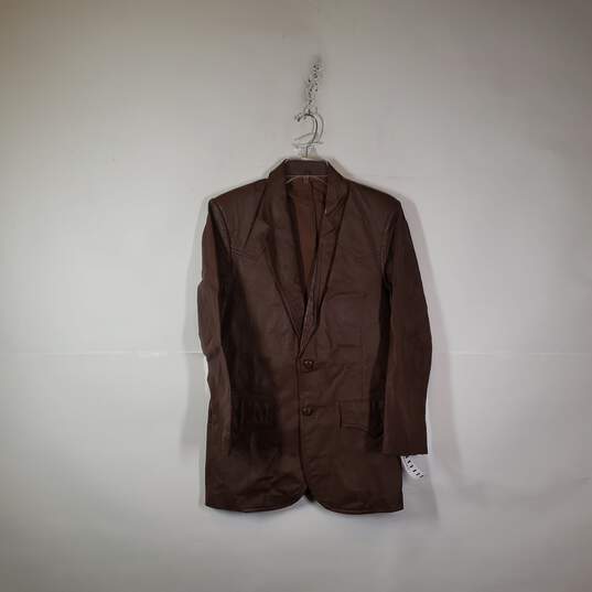 Mens Leather Long Sleeve Notch Lapel Button-Front Suit Jacket Size 38 image number 1