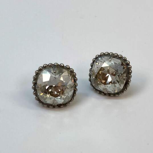 Designer Sorrelli Silver-Tone Clear Crystal Solitaire Stud Earrings image number 2