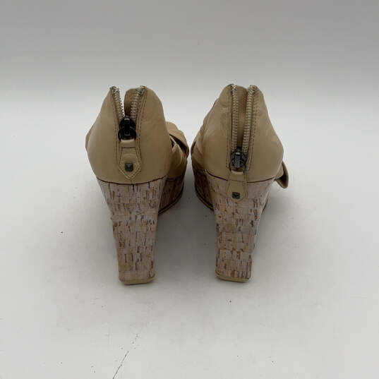 Womens Beige Sameh Leather Open Toe Back Zip Wedge Platform Heels Size 9.5M image number 2