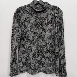 Womens Gray Black Leaf Print Long Sleeve Turtleneck T Shirt Size Medium