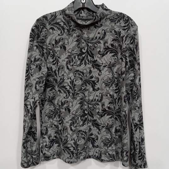 Womens Gray Black Leaf Print Long Sleeve Turtleneck T Shirt Size Medium image number 1