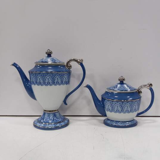 8pc Bombay Blue Arabesque Tile Pattern Teapots & Salad Plates image number 3