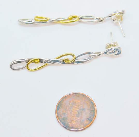 Carolyn Pollack Relios 925 & Brass Accented Scrolled Drop Post Earrings 5.8g image number 5