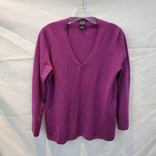 Eileen Fisher Purple Long Sleeve Pullover Merino Wool Sweater Size M image number 1