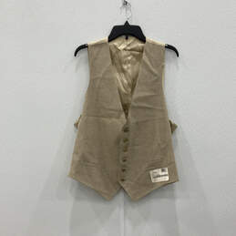 Womens Beige Sleeveless V-Neck Pockets Button Front Vest Jacket Size L