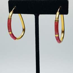 14K Gold Glass Inlay Hoop Earrings 6.1g alternative image
