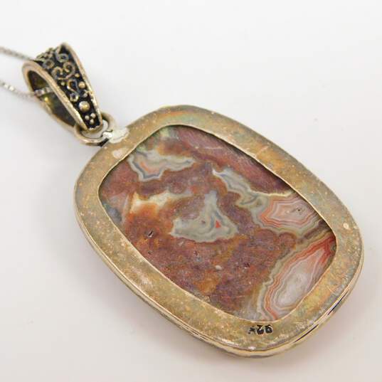 Artisan 925 Sterling Silver Crazy Lace Agate Pendant On Box Chain Necklace 18.1g image number 4