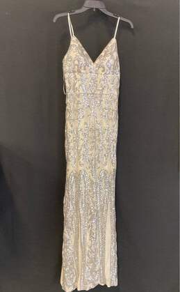 NWT Aqua Womens Silver Beige Sweetheart Neck Sequin Wedding Evening Gown Size 4