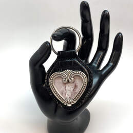 Designer Brighton Silver-Tone One World Black Leather Heart Keychain