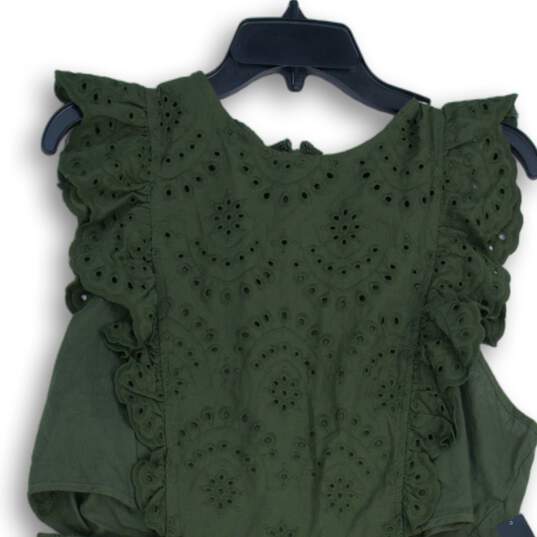 NWT New York & Company Womens Green Eyelet Ruffle One-Piece Romper Size L image number 3
