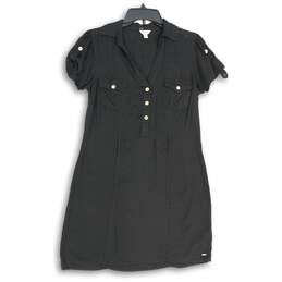 Guess Womens Black Spread Collar Short Sleeve Button Front Mini Dress Size S/P