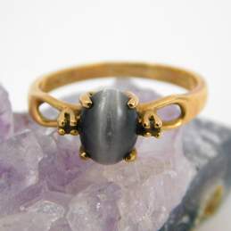 Vintage 10K Yellow Gold Cat's Eye Spinel Side Stones Ring 2.4g