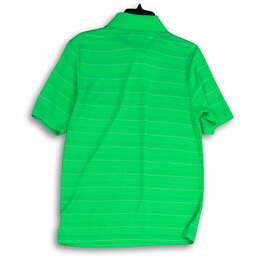 Mens Green Striped Collared Button Front Short Sleeve Polo Shirt Size Small alternative image
