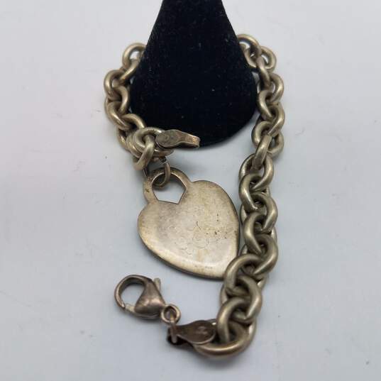 Sterling Silver Rolo Link Chain heart Charm 6 1/2 Bracelet 29.g image number 5