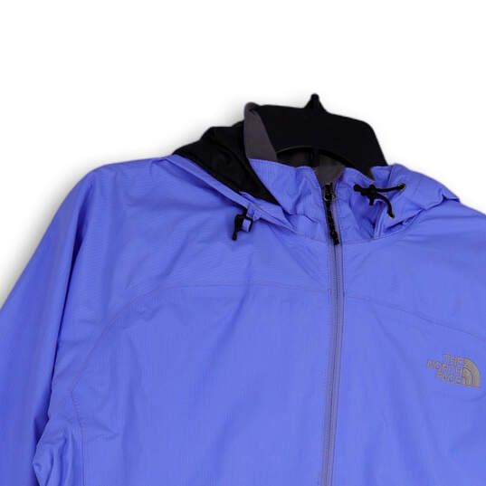 Womens Blue Hooded Long Sleeve Pockets Full-Zip Windbreaker Jacket Size L image number 3