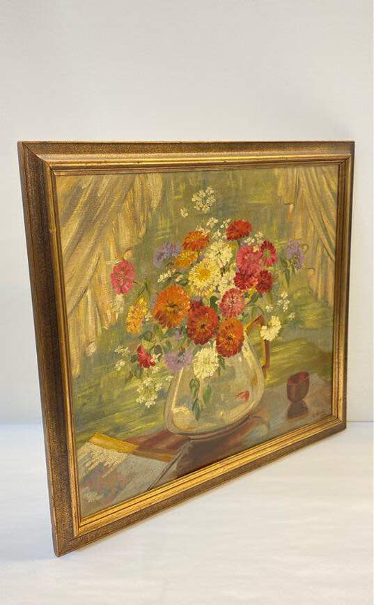 Original Floral Still Life Oil on canvas by V. Wood Signed. Framed image number 2