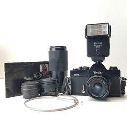 Vivitar 220/SL 35mm SLR Camera with 3 Lenses and Tele-Converter