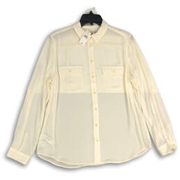 NWT Womens White Long Sleeve Chest Pocket Collared Button-Up Shirt Size L