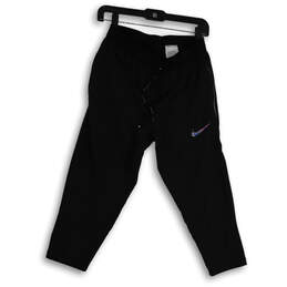 Womens Black Elastic Waist Slash Pocket Drawstring Activewear Pants Size S