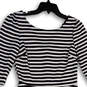 Womens Blue White Striped 3/4 Sleeve Boat Neck Fit and Flare Dress Size M image number 4