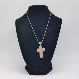 Sterling Silver Crystal Gold Tone Cross 15 3/4 Inch Pendant Necklace 12.2g alternative image