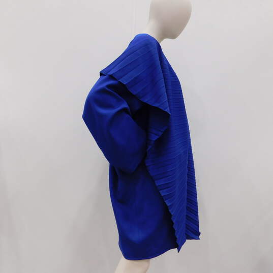 Gianni Versace Blue Wool Pleated Cloak Wrap Top image number 9
