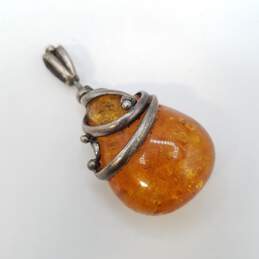 Sterling Silver Amber Like Wrapped Tear Drop Pendant 19.4g