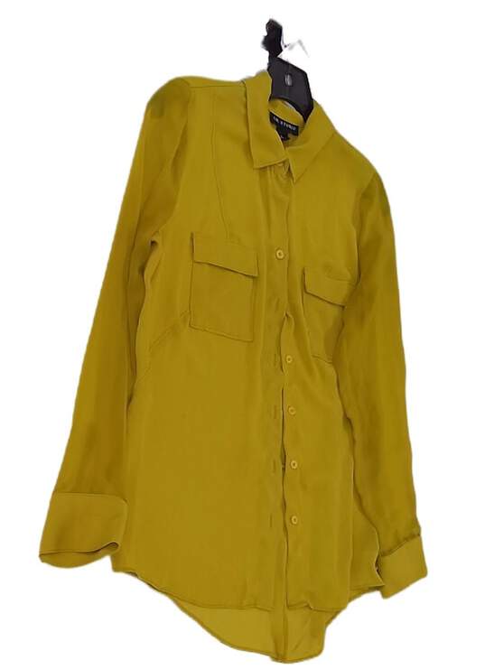 Womens Yellow Long Sleeve Comfort Casual Button Up Shirt Size S image number 3