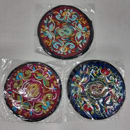 3 Pairs of Assorted Embroidered Floral Coasters