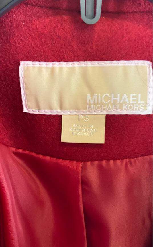 Michael Kors Womens Red Long Sleeve Asymmetrical Belted Zip-Up Pea Coat Size PS image number 3