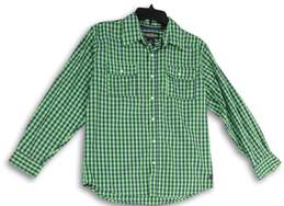 Mens Green Plaid Long Sleeve Spread Collar Pocket Button-Up Shirt Size 16