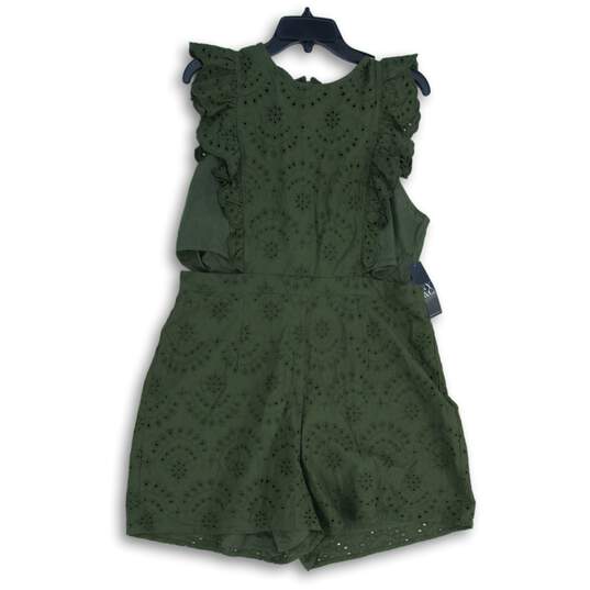 NWT New York & Company Womens Green Eyelet Ruffle One-Piece Romper Size L image number 1