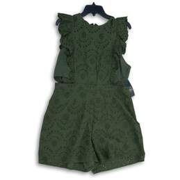 NWT New York & Company Womens Green Eyelet Ruffle One-Piece Romper Size L