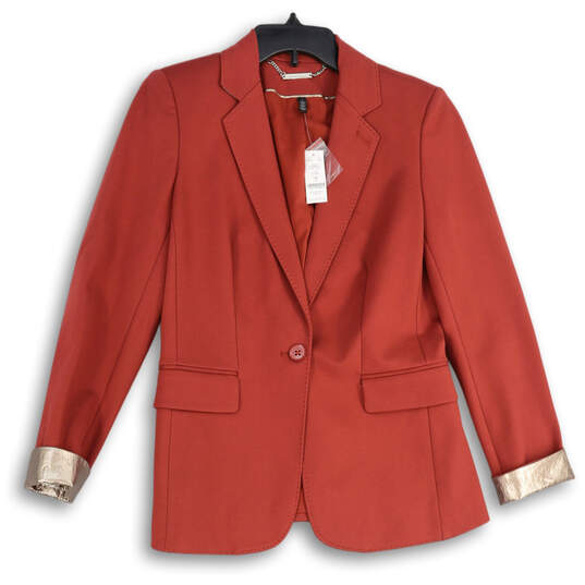 NWT Womens Red Notch Lapel Flap Pocket Long Sleeve One Button Blazer Size 4 image number 1