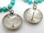 Artisan 925 Southwestern Turquoise Liquid Silver Station Necklace & Stamped Dome Graduated Beaded Circle Drop Post Earrings 19.6g image number 2
