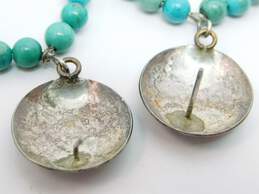 Artisan 925 Southwestern Turquoise Liquid Silver Station Necklace & Stamped Dome Graduated Beaded Circle Drop Post Earrings 19.6g alternative image