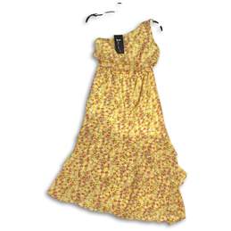 NWT Miss Ord Womens Yellow Floral Tie-Waist One Shoulder A-Line Dress Size Large