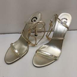 G by GUESS Roselyn Gold Leather Strap Sandal Heels Shoes Size 10 M alternative image