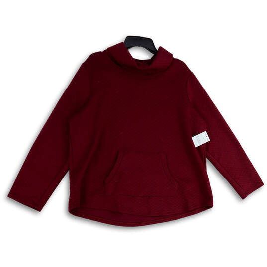 NWT Womens Red Textured Kangaroo Pocket Pullover Sweatshirts Size XXL image number 1