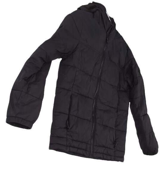 Boys Black Long Sleeve Pockets Full Zip Hooded Puffer Jacket Size L image number 2