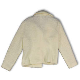 Womens White Faux Leather Trim Fleece Open Front Blazer Jacket Size Large alternative image