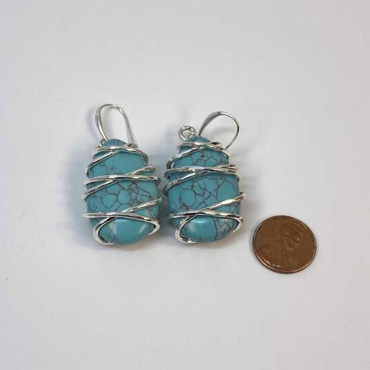 Designer Robert Lee Morris Silver-Tone Blue Stone Dangle Drop Earrings image number 3