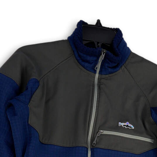 Mens Blue Gray Long Sleeve Pockets Mock Neck Half-Zip Jacket Size XS image number 3