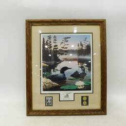 Vtg 1990 BOUNDARY WATERS by Leo Stans Signed Limited Edition Stamp Print, Loons
