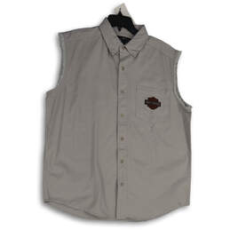 Mens Gray Spread Collar Sleeveless Chest Pocket Button-Up Shirt Size XL