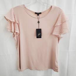 Adrianna Papell Ruffle Sleeve Pink Blouse in Women's Size L NWT