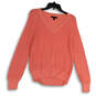 Womens Pink Tight Knit Long Band Sleeve V-Neck Pullover Sweater Size XS image number 1