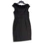 Womens Black Pleated Ruffle Neck Sleeveless Back Zip Shift Dress Size 12 image number 2