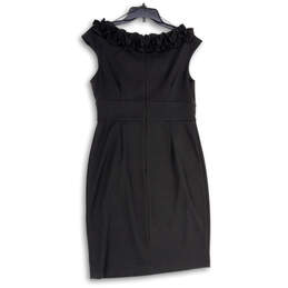 Womens Black Pleated Ruffle Neck Sleeveless Back Zip Shift Dress Size 12 alternative image